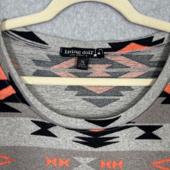 Living Doll Sweater Womens‎ XL Tan Gray Aztec Southwestern Tribal Tunic Thin - Picture 4 of 9